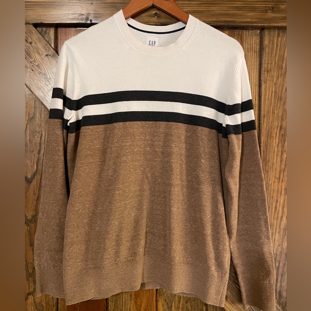 Gap Striped White and Brown Sweater